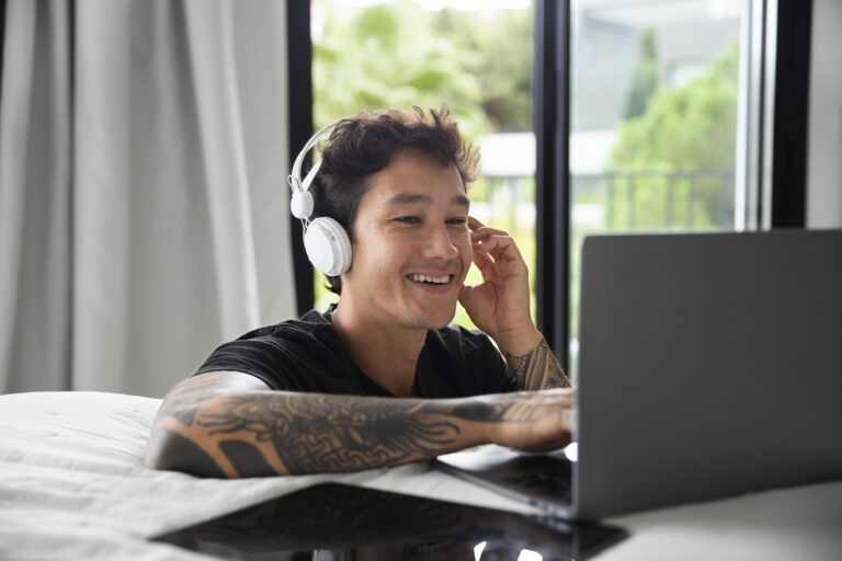 young person relaxing while listening music
